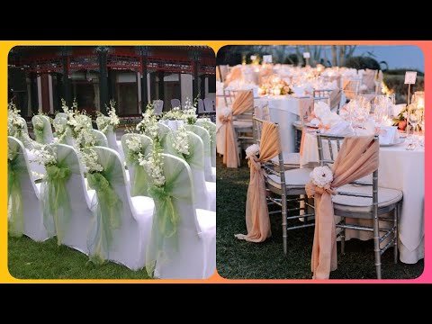 Decoración de sillas para bodas: Lazos de tela y flores de papel hechos a mano